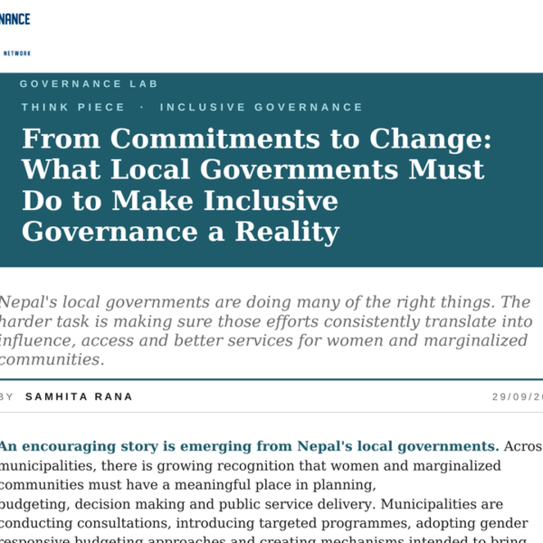 From Commitments to Change: What Local Governments Must Do to Make Inclusive Governance a Reality